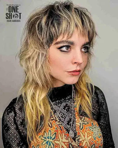 Rooted Blonde Messy Wolf Shag