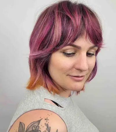 Magenta Wolf Cut Bob with Curtain Bangs