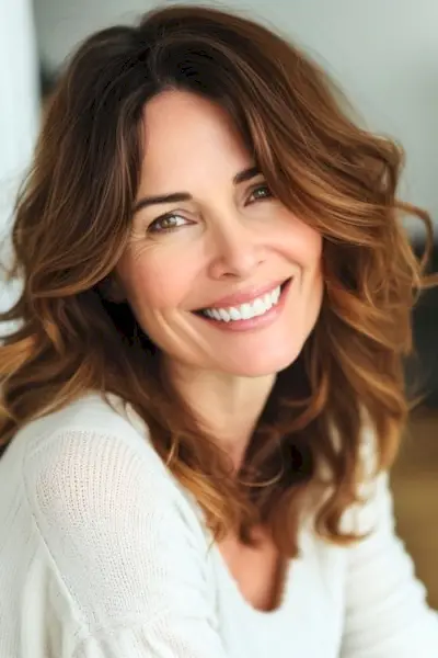 40代の笑顔の女性に微妙なバレイヤージュの波。