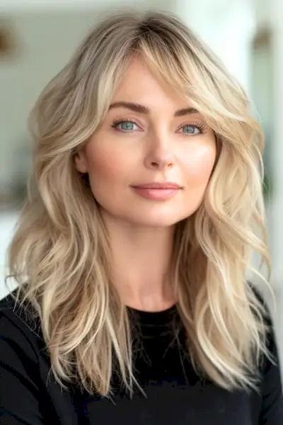 40代の女性の金髪のビーチのような波。