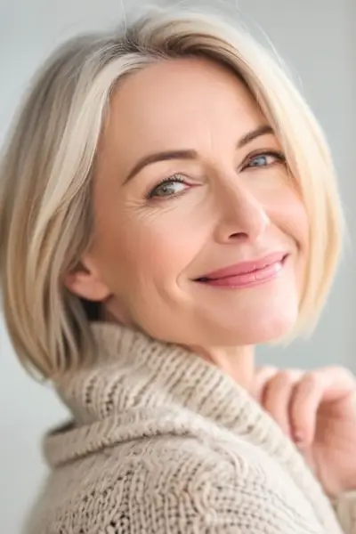 40代の女性の古典的なブロンドのボブ。