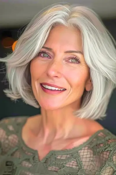 나이든 여성을 위한 희미한 깃털 밥 헤어스타일.