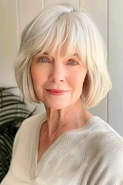나이든 여성을 위한 얼굴 프레이밍 밥 헤어스타일.