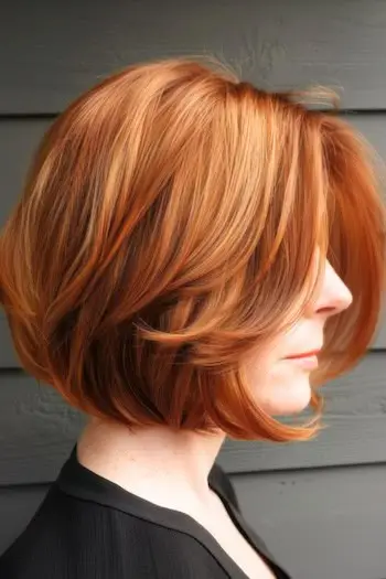 Kobber Bob-frisure til kvinder over 50 med fint hår.