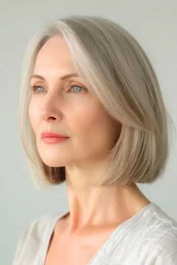 Elegant Bob-frisure til kvinder over 50 med fint hår.