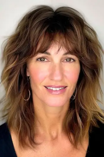 Shag Cut with Bangs Frisure til kvinder over 50 med fint hår.