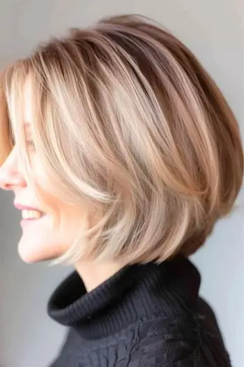 Bob med Balayage fremhæver frisure til kvinder over 50 med fint hår.