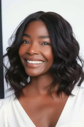 Mellemlange bølger frisure til kvinder over 50 med fint hår.