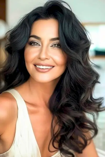 Acconciatura riccia Old Hollywood Curls per donne sopra i 50 anni.