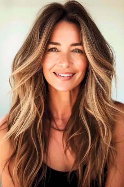 年配の女性の長い髪の顔のフレーミング ハイライト。