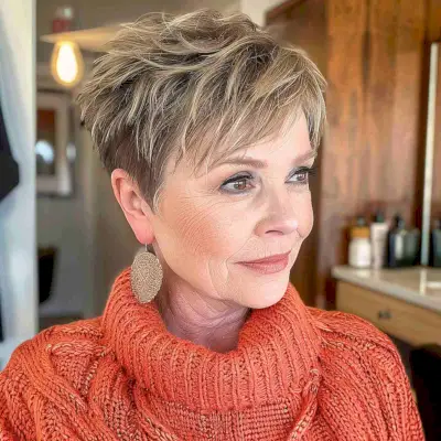 Cool Short textured pixie cut for women over 60