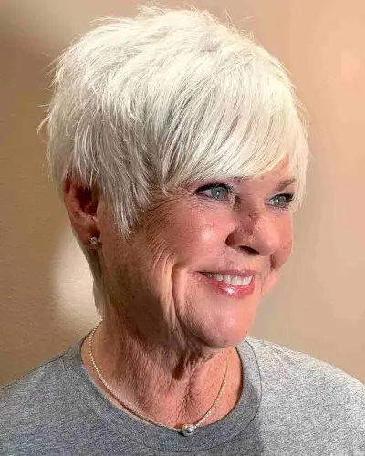 White Blonde Pixie with Long Bangs for Thin Hair