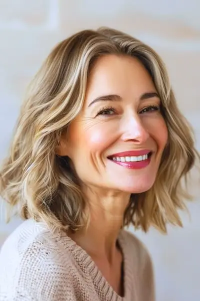 Blunt Wavy Lob-frisure til kvinder over 60 med fint hår.