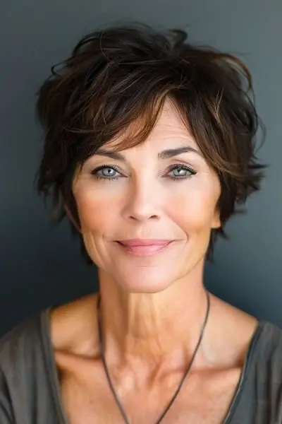 Pjusket nisse med pandehår til kvinder over 60 år med fint hår.