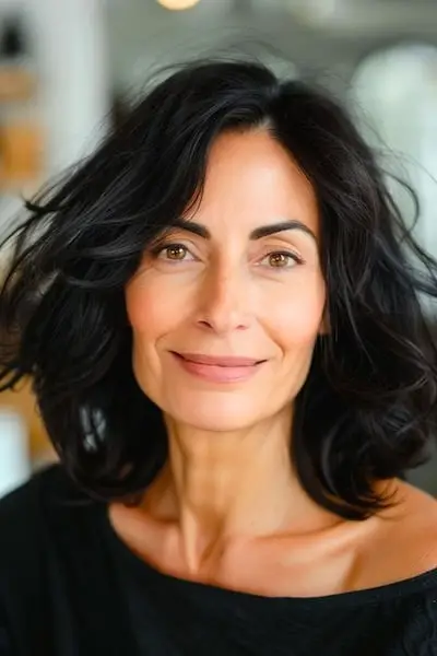 Skulderlang bølgefrisure til kvinder over 60 med fint hår.