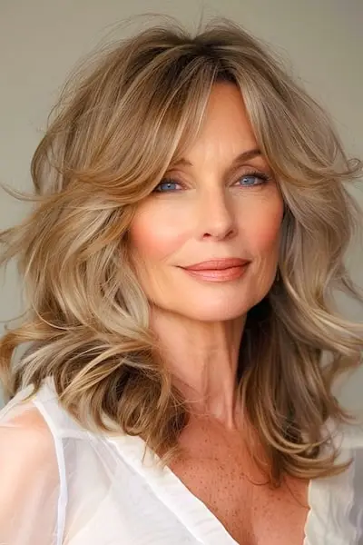 Voluminøse bølger med gardin pandehår Frisure til kvinder over 60 år med fint hår.