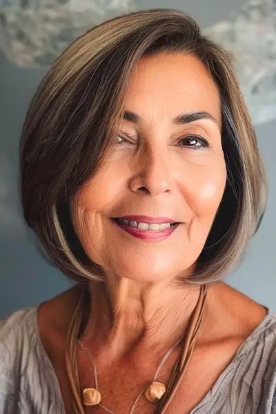 Slank Bob-frisure til kvinder over 60 med fint hår.