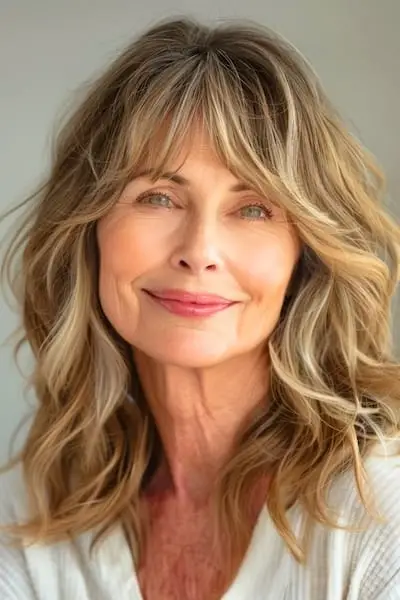 Messy Waves med frynser frisure til kvinder over 60 med fint hår.